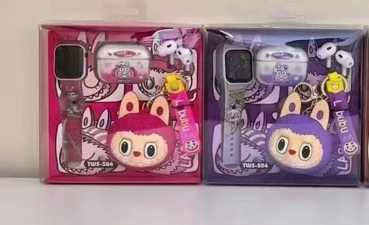 Cuffie labubu bluetooth con cover + smartwatch + portachiavi