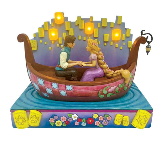Rapunzel e Flynn in barca con lanterne luminose Disney Traditions